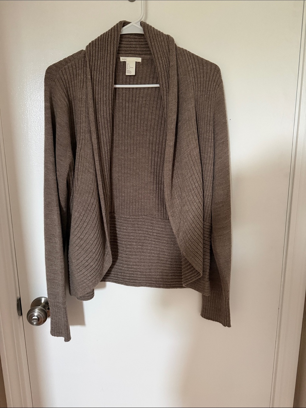 H&M Ribbed Open-Front Cardigan in Taupe-Brown